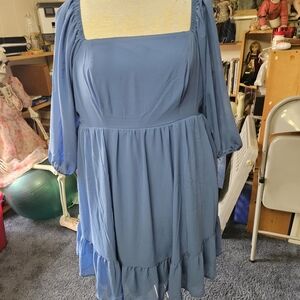 torrid Dusty Blue Square-Neck Midi Dress with Ruffle Hem